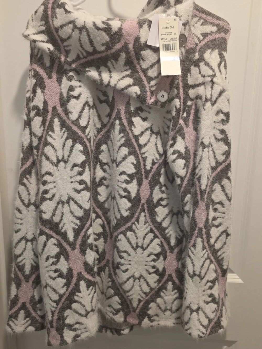 Ruby Rd. Pink, Gray & White Patterned Scoop-Neck Sweater